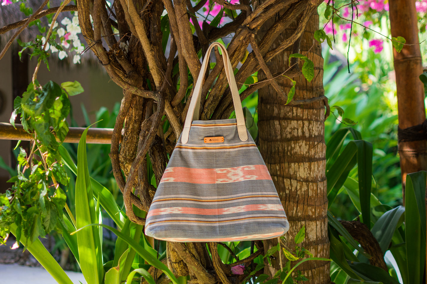 Ikat Triangle Tote Blue and Pink